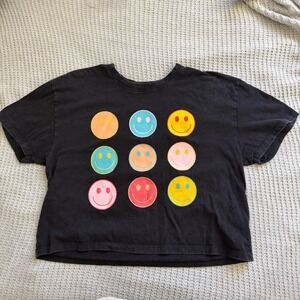 Obsessive Love Smiley Face Graphic Crop Top XL Black Short Sleeve Tee